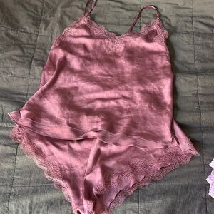 Victoria's Secret Mauve Lace Trim Chemise Set